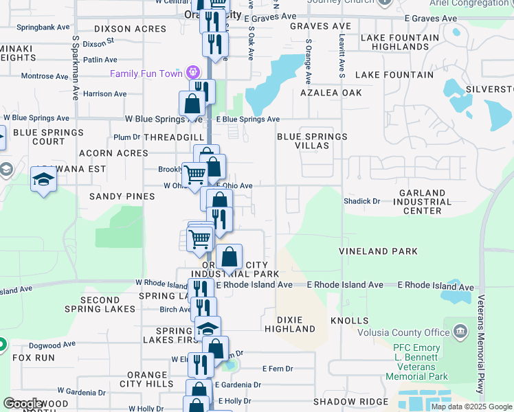 map of restaurants, bars, coffee shops, grocery stores, and more near 950 Smith Street in Orange City