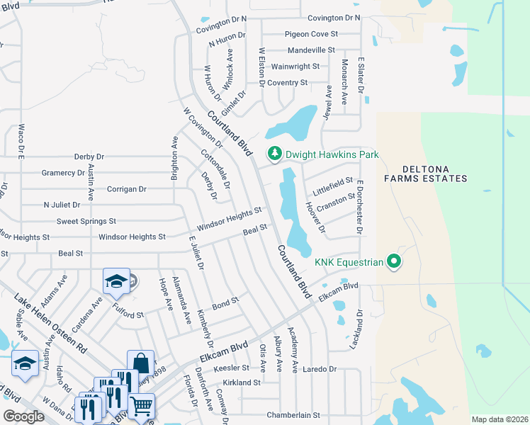 map of restaurants, bars, coffee shops, grocery stores, and more near 3009 Windsor Heights Street in Deltona