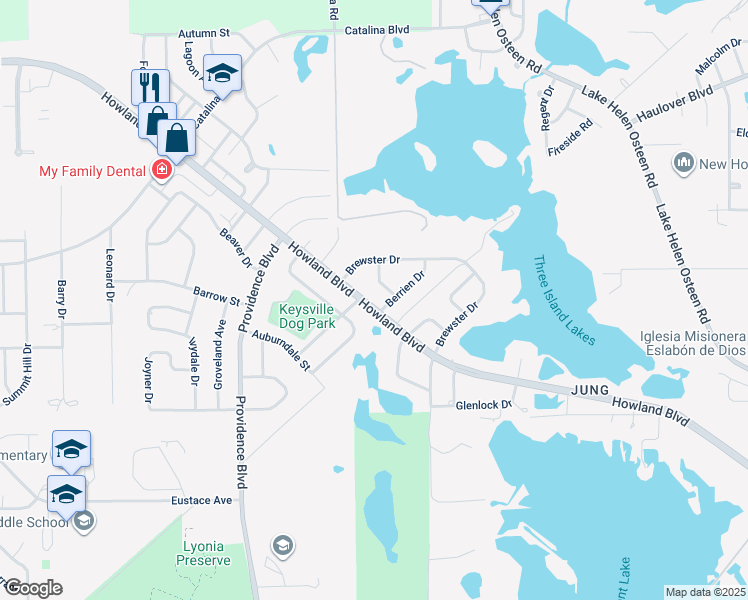 map of restaurants, bars, coffee shops, grocery stores, and more near 2711 Dristol Lane in Deltona