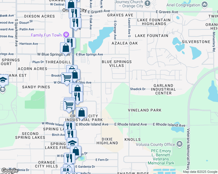 map of restaurants, bars, coffee shops, grocery stores, and more near 904 Greenleaf Circle in Orange City
