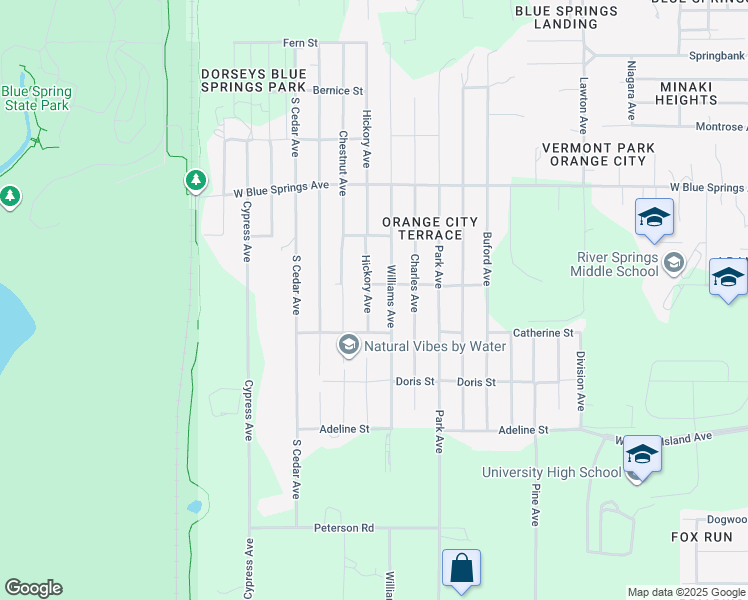 map of restaurants, bars, coffee shops, grocery stores, and more near 611 Hickory Avenue in Orange City