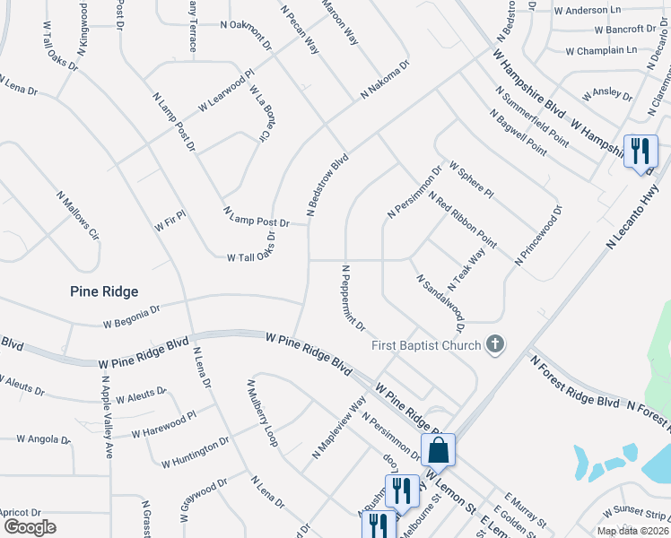 map of restaurants, bars, coffee shops, grocery stores, and more near 5212 North Peppermint Drive in Beverly Hills