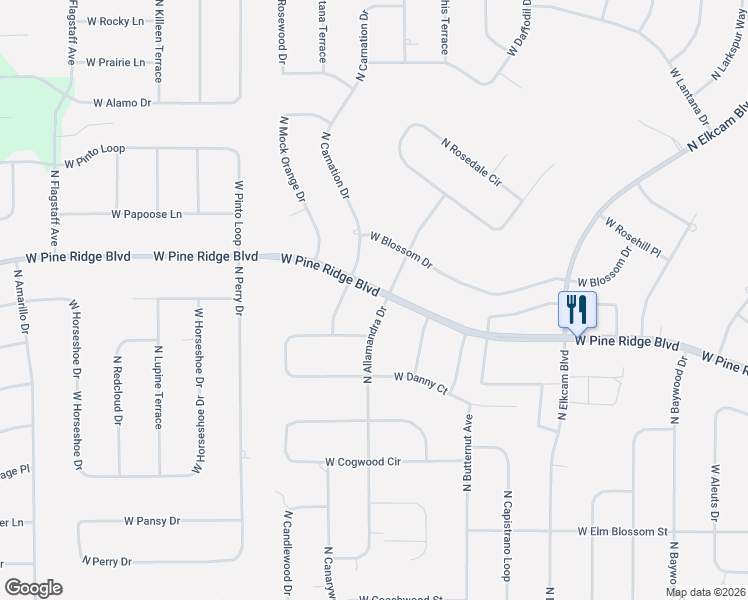 map of restaurants, bars, coffee shops, grocery stores, and more near 3674-3748 West Pine Ridge Boulevard in Pine Ridge