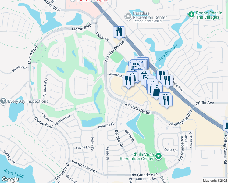 map of restaurants, bars, coffee shops, grocery stores, and more near 1155 Avenue De Las Casas in Lady Lake