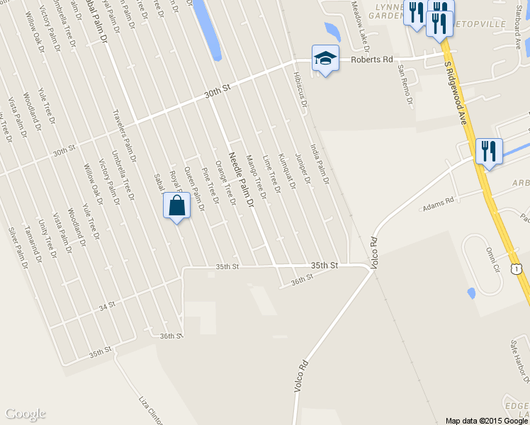 map of restaurants, bars, coffee shops, grocery stores, and more near 3306 Mango Tree Drive in Edgewater