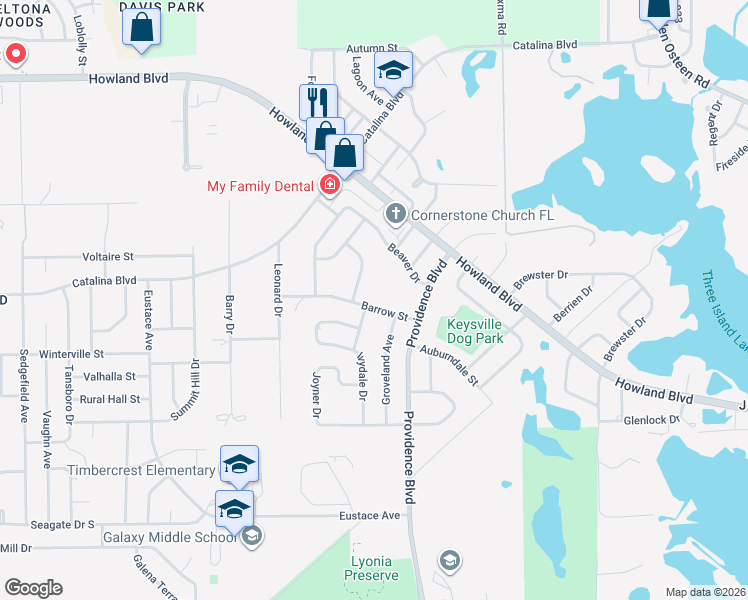 map of restaurants, bars, coffee shops, grocery stores, and more near 1735 Barrow Street in Deltona