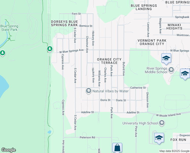 map of restaurants, bars, coffee shops, grocery stores, and more near 611 Hickory Avenue in Orange City