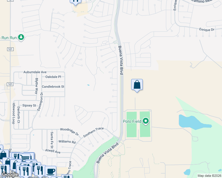 map of restaurants, bars, coffee shops, grocery stores, and more near 3025 Rugby Way in The Villages