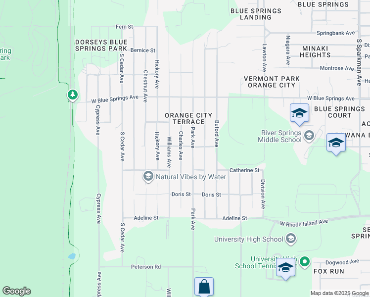 map of restaurants, bars, coffee shops, grocery stores, and more near 611 Charles Avenue in Orange City