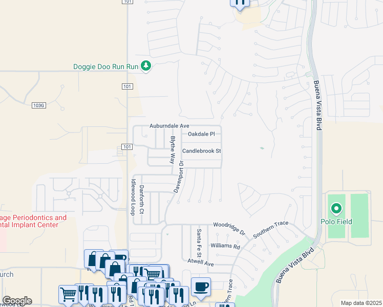 map of restaurants, bars, coffee shops, grocery stores, and more near 3342 Candlebrook Street in The Villages