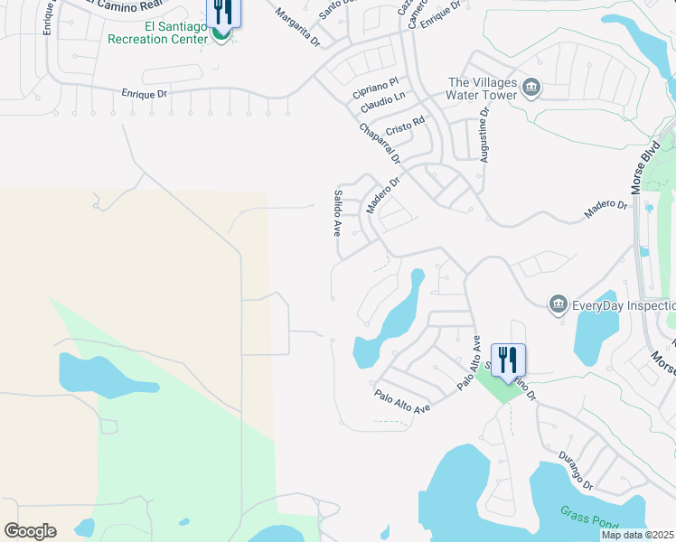 map of restaurants, bars, coffee shops, grocery stores, and more near 2120 Sansores Street in The Villages