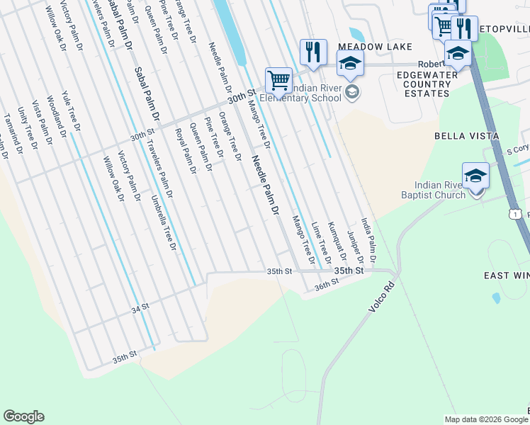 map of restaurants, bars, coffee shops, grocery stores, and more near 3227 Orange Tree Drive in Edgewater