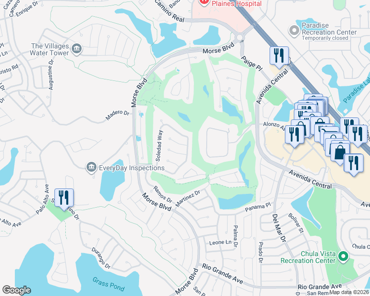map of restaurants, bars, coffee shops, grocery stores, and more near 1502 Lavaca Lane in The Villages