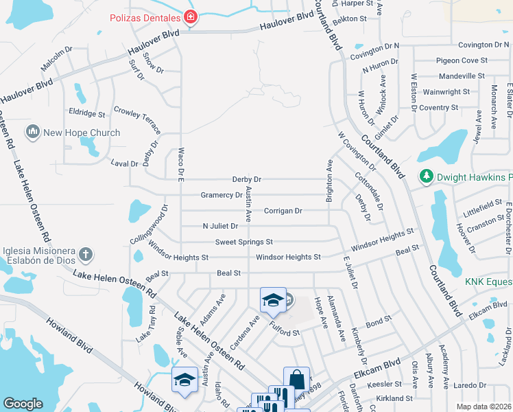 map of restaurants, bars, coffee shops, grocery stores, and more near 2729 Corrigan Drive in Deltona