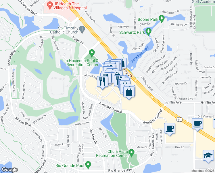 map of restaurants, bars, coffee shops, grocery stores, and more near 996 Del Mar Drive in Lady Lake