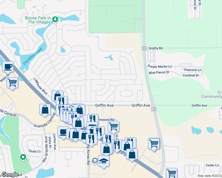 map of restaurants, bars, coffee shops, grocery stores, and more near 607 Jennifer Drive in Lady Lake