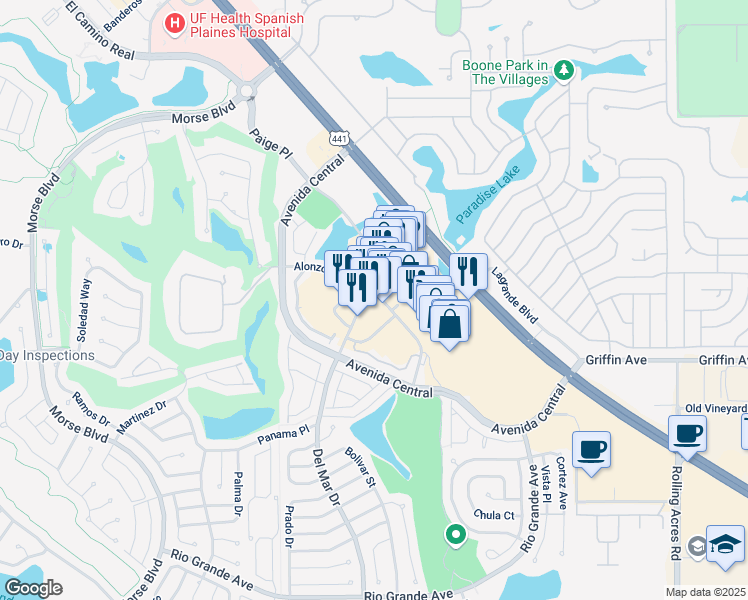 map of restaurants, bars, coffee shops, grocery stores, and more near 996 Del Mar Drive in Lady Lake