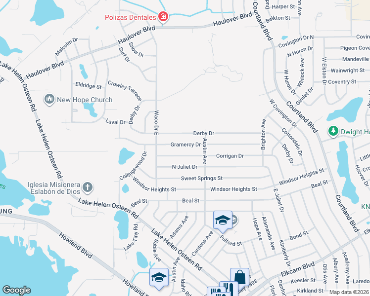 map of restaurants, bars, coffee shops, grocery stores, and more near 2689 Derby Drive in Deltona