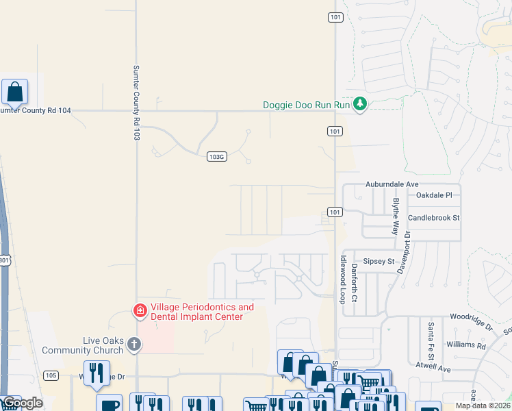 map of restaurants, bars, coffee shops, grocery stores, and more near 4900 Northeast 126th Place in Oxford
