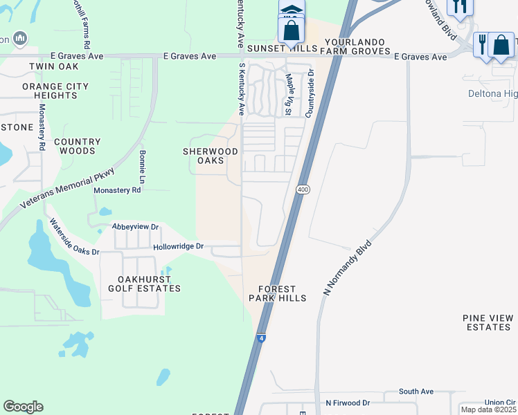 map of restaurants, bars, coffee shops, grocery stores, and more near 501-699 Pineview Drive in Orange City