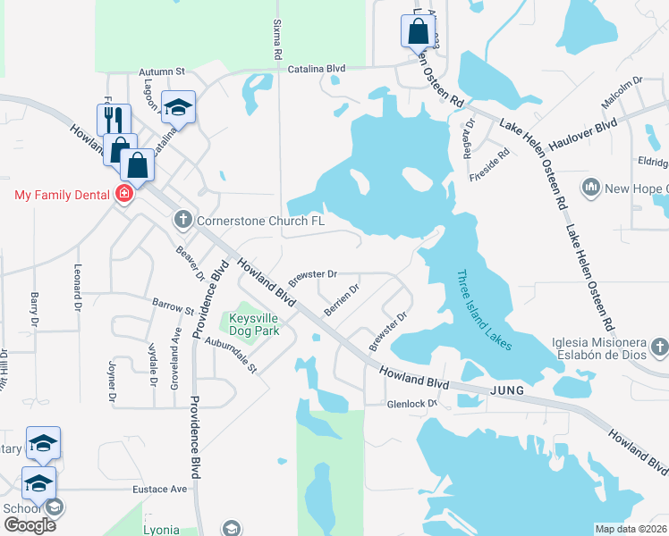 map of restaurants, bars, coffee shops, grocery stores, and more near 2017 Brewster Drive in Deltona
