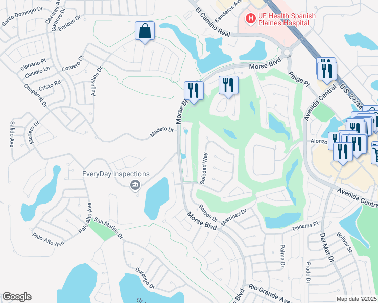 map of restaurants, bars, coffee shops, grocery stores, and more near 1024 San Antonio Lane in The Villages