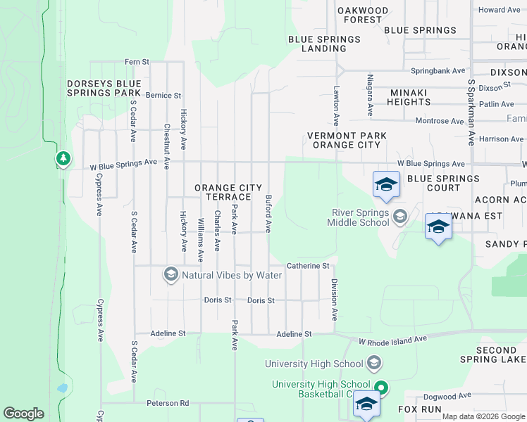 map of restaurants, bars, coffee shops, grocery stores, and more near 520 Buford Avenue in Orange City