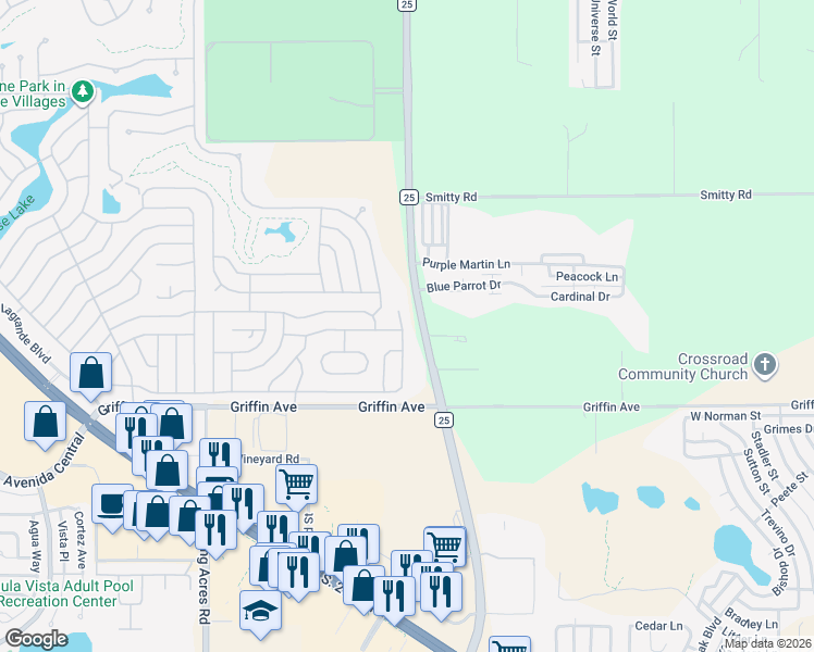 map of restaurants, bars, coffee shops, grocery stores, and more near 408 Tarrson Boulevard in Lady Lake