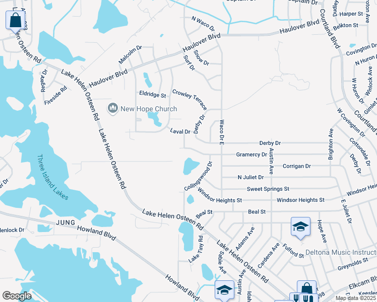 map of restaurants, bars, coffee shops, grocery stores, and more near 2531 Gramercy Drive in Deltona