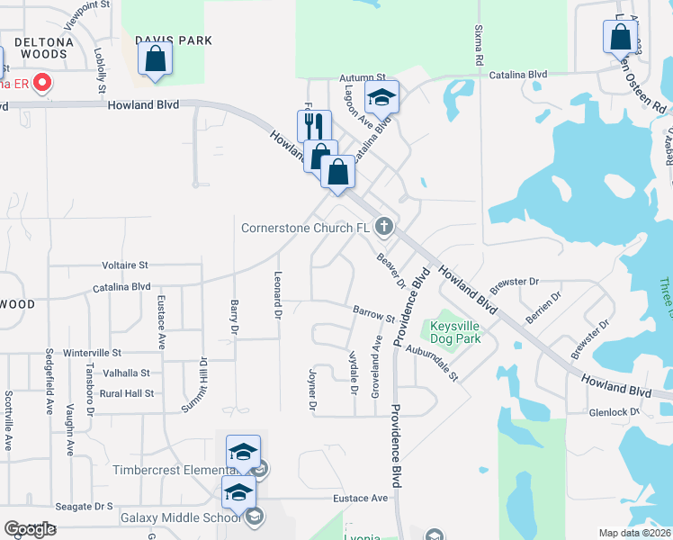 map of restaurants, bars, coffee shops, grocery stores, and more near 2788 Benrock Terrace in Deltona