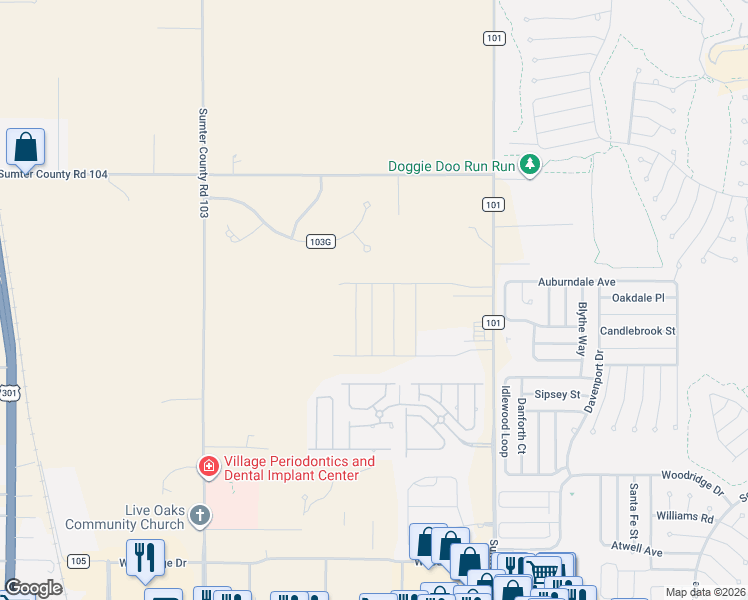 map of restaurants, bars, coffee shops, grocery stores, and more near 4900 Northeast 126th Place in Oxford