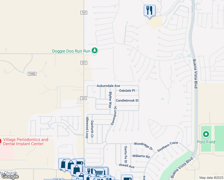 map of restaurants, bars, coffee shops, grocery stores, and more near 1107 Blythe Way in The Villages