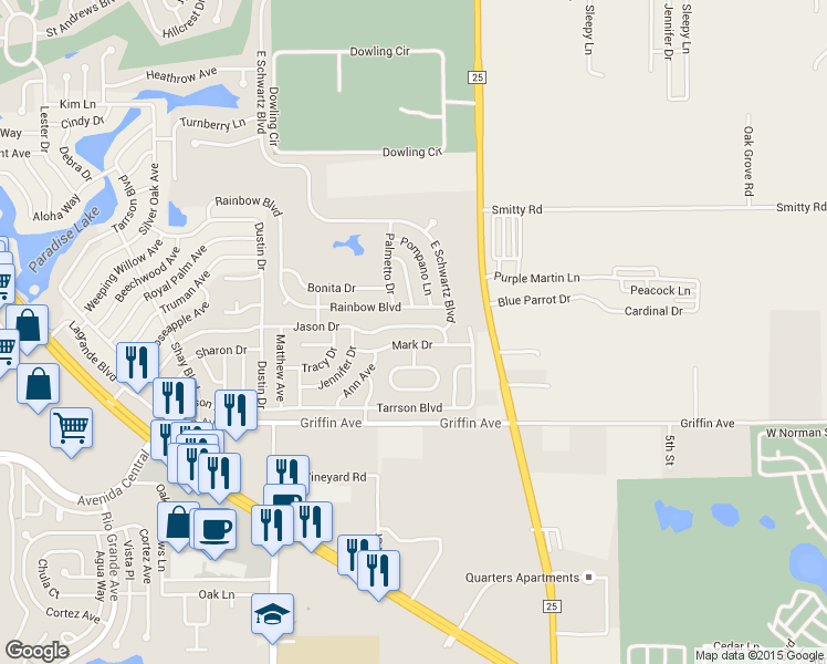 map of restaurants, bars, coffee shops, grocery stores, and more near 514 Jason Drive in Lady Lake
