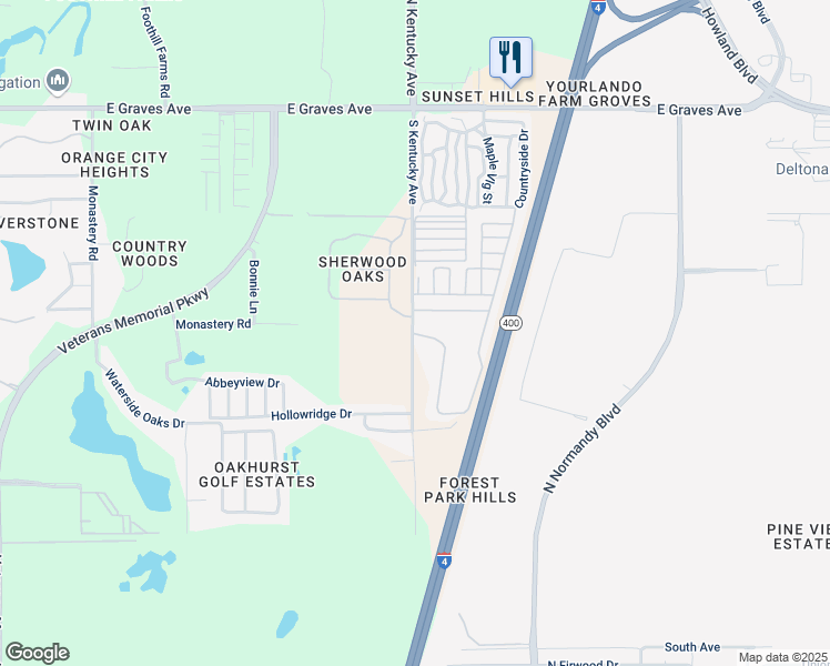 map of restaurants, bars, coffee shops, grocery stores, and more near 699 Pineview Drive in Orange City
