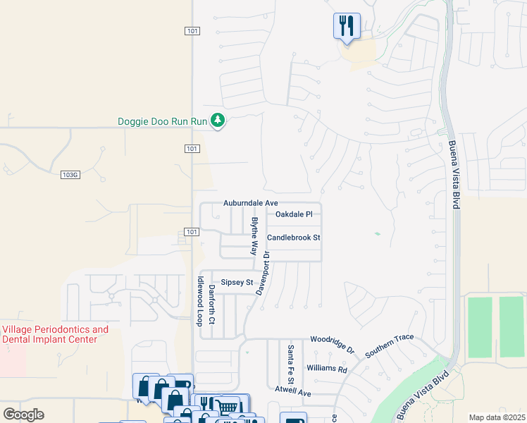 map of restaurants, bars, coffee shops, grocery stores, and more near 1107 Blythe Way in The Villages