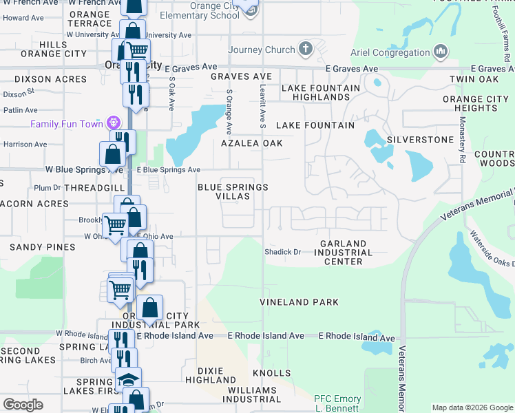 map of restaurants, bars, coffee shops, grocery stores, and more near 730 Spring Cavern Avenue in Orange City