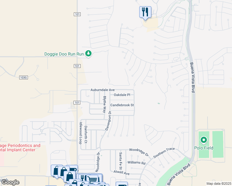 map of restaurants, bars, coffee shops, grocery stores, and more near 3343 Oakdale Place in The Villages