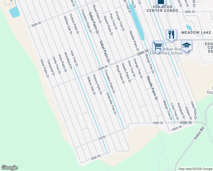 map of restaurants, bars, coffee shops, grocery stores, and more near 3104 Travelers Palm Drive in Edgewater