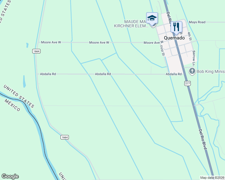 map of restaurants, bars, coffee shops, grocery stores, and more near 137 Abdalla Road in Quemado