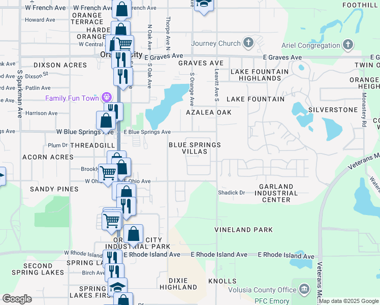 map of restaurants, bars, coffee shops, grocery stores, and more near 523 Maidenhair Court in Orange City