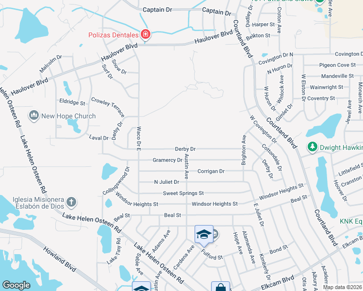 map of restaurants, bars, coffee shops, grocery stores, and more near 2689 Derby Drive in Deltona