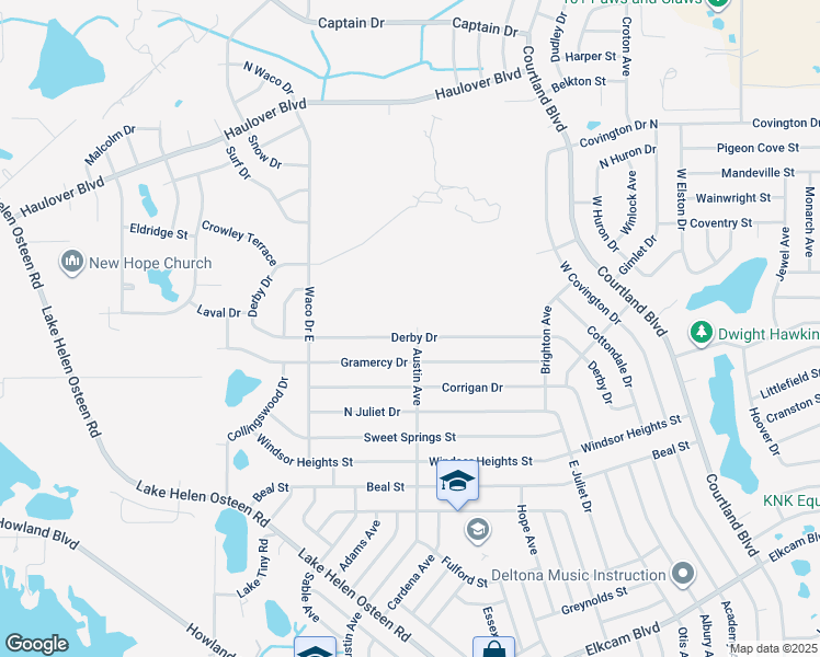 map of restaurants, bars, coffee shops, grocery stores, and more near 2716 Derby Drive in Deltona