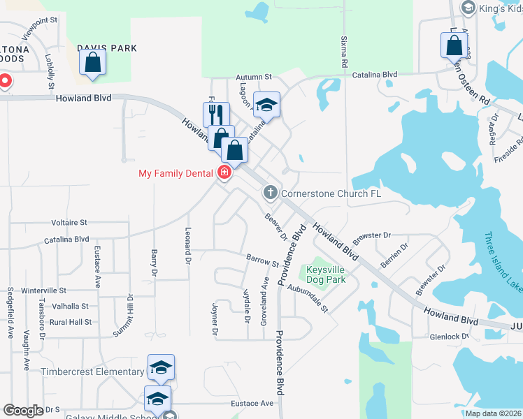 map of restaurants, bars, coffee shops, grocery stores, and more near 2861 Beaver Drive in Deltona