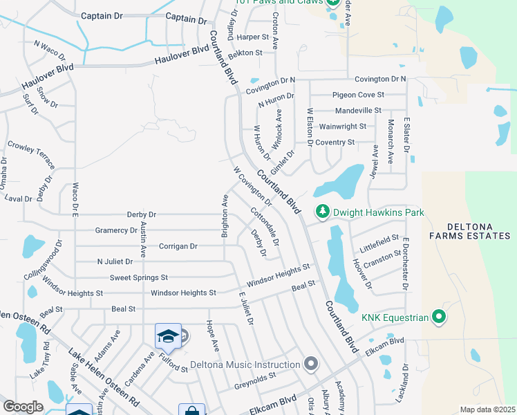 map of restaurants, bars, coffee shops, grocery stores, and more near 2929 Cottondale Drive in Deltona