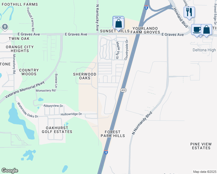map of restaurants, bars, coffee shops, grocery stores, and more near 449 Wedgewood Court in Orange City