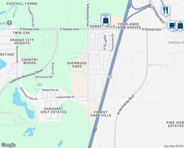 map of restaurants, bars, coffee shops, grocery stores, and more near 498 Dresden Court in Orange City