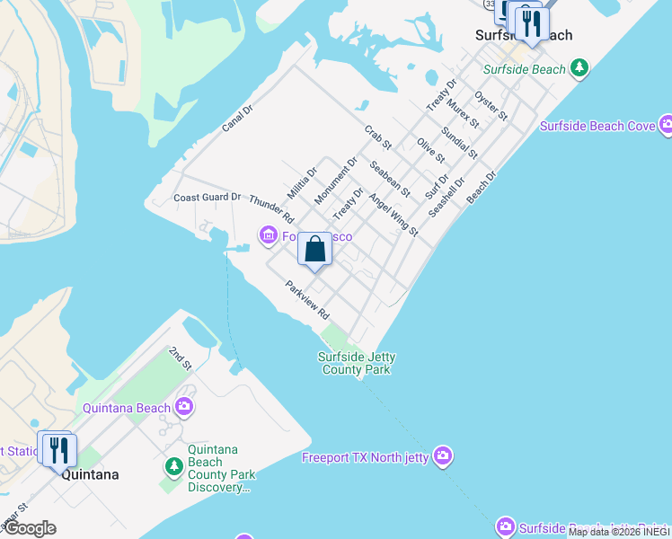 map of restaurants, bars, coffee shops, grocery stores, and more near 402 Thunder Road in Freeport