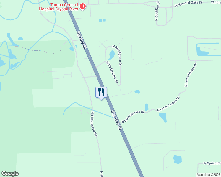 map of restaurants, bars, coffee shops, grocery stores, and more near 11066 West Cedar Lake Drive in Crystal River