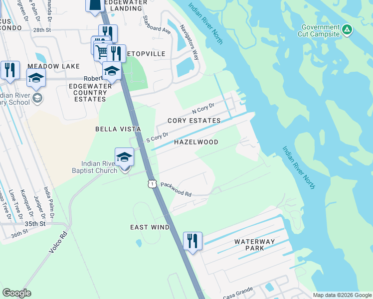 map of restaurants, bars, coffee shops, grocery stores, and more near 138 Hazelwood River Road in Edgewater