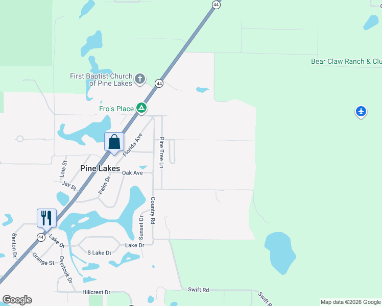 map of restaurants, bars, coffee shops, grocery stores, and more near 40810 Crest Lane in Eustis
